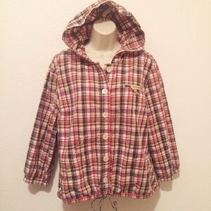 Style & Co Plaid Shirt Jacket with Hood 100% Cotton Large